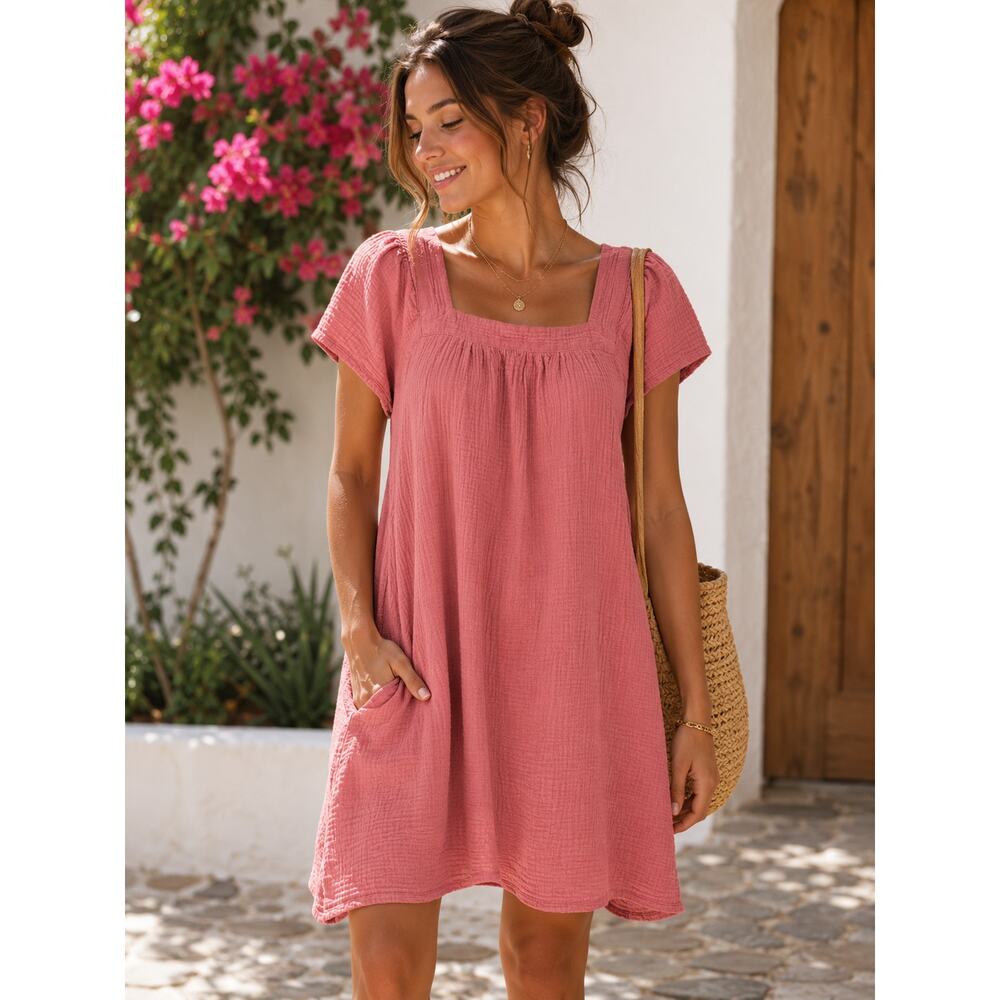 Madewell Pink Gauze Mini Dress Size Large Cottagecore Boho Pockets